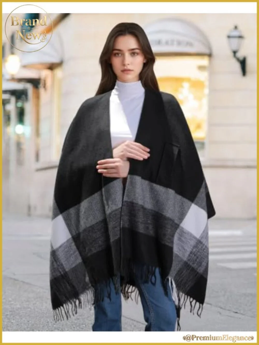 Womens Knit Poncho Shawl Wrap Cross Front Tassel Cape One Size